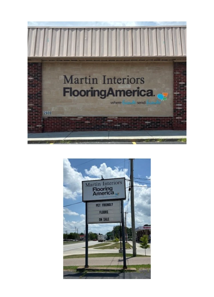Martin Interior's storefront and street signs