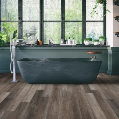 luxury vinyl plank floors in a green bathroom